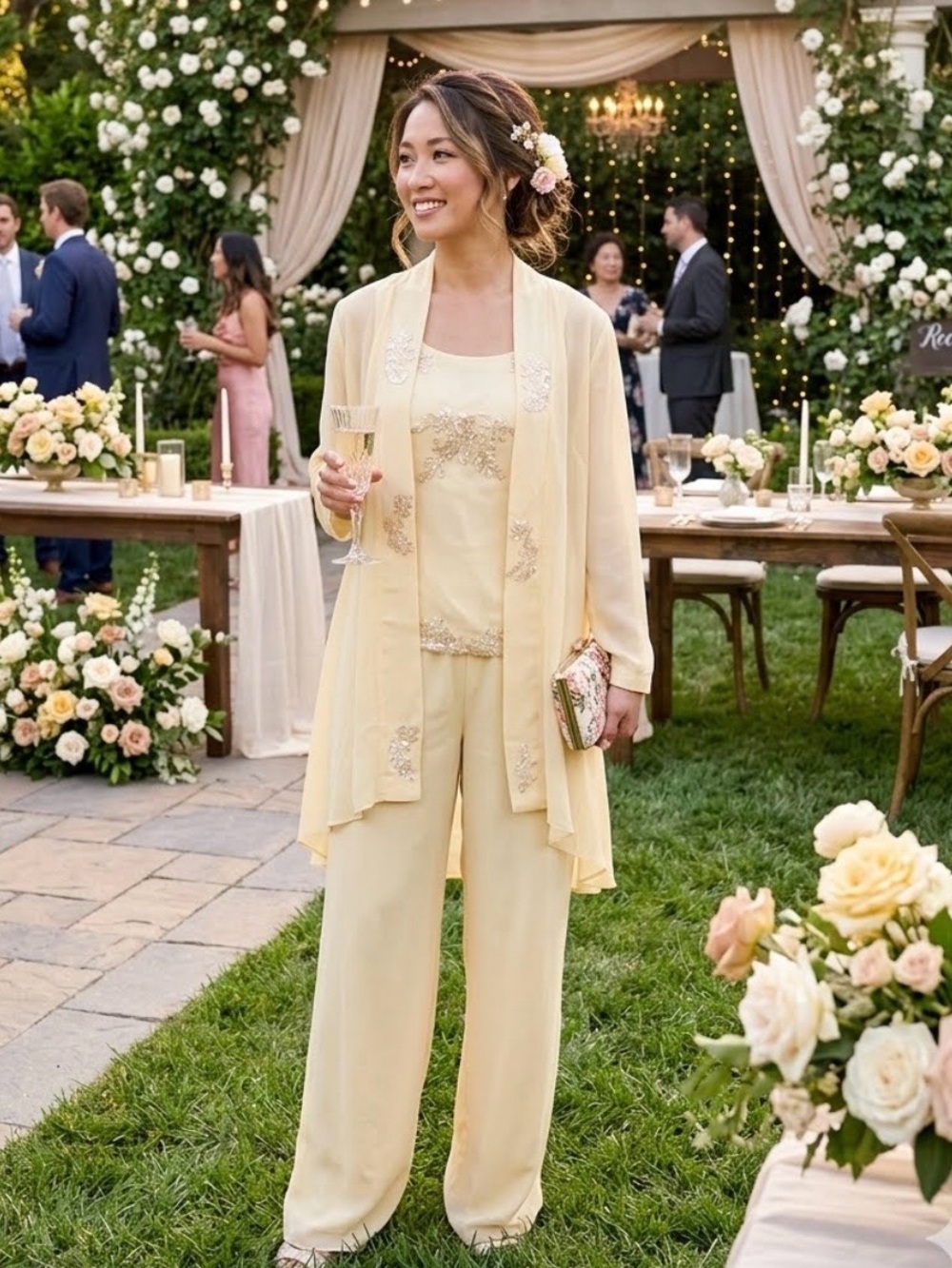 Elegant Wide-Leg Jumpsuit Set with Sheer Duster